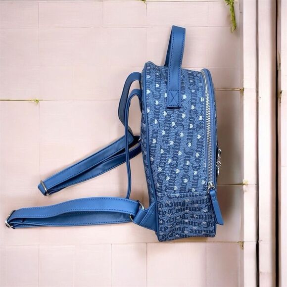 NWT New JUICY COUTURE POKERFACE DENIM & SILVER LOGO HEART BACKPACK - Picture 3 of 10